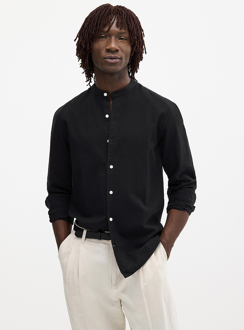 Officer Collar Organic Cotton And Linen Shirt Modern Fit