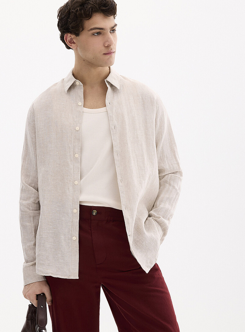100% European Linen Long-Sleeve Shirt Modern Fit