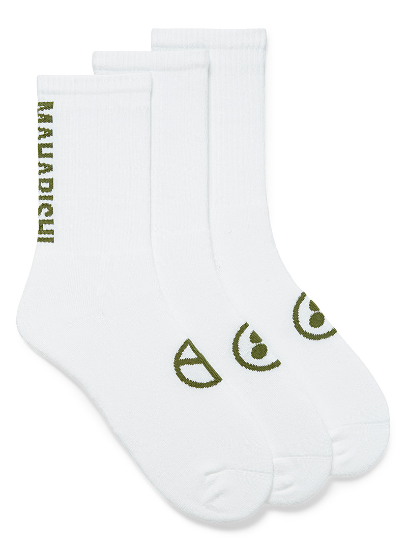 Maharishi White Ribbed peace sign sock 3-pack for men
