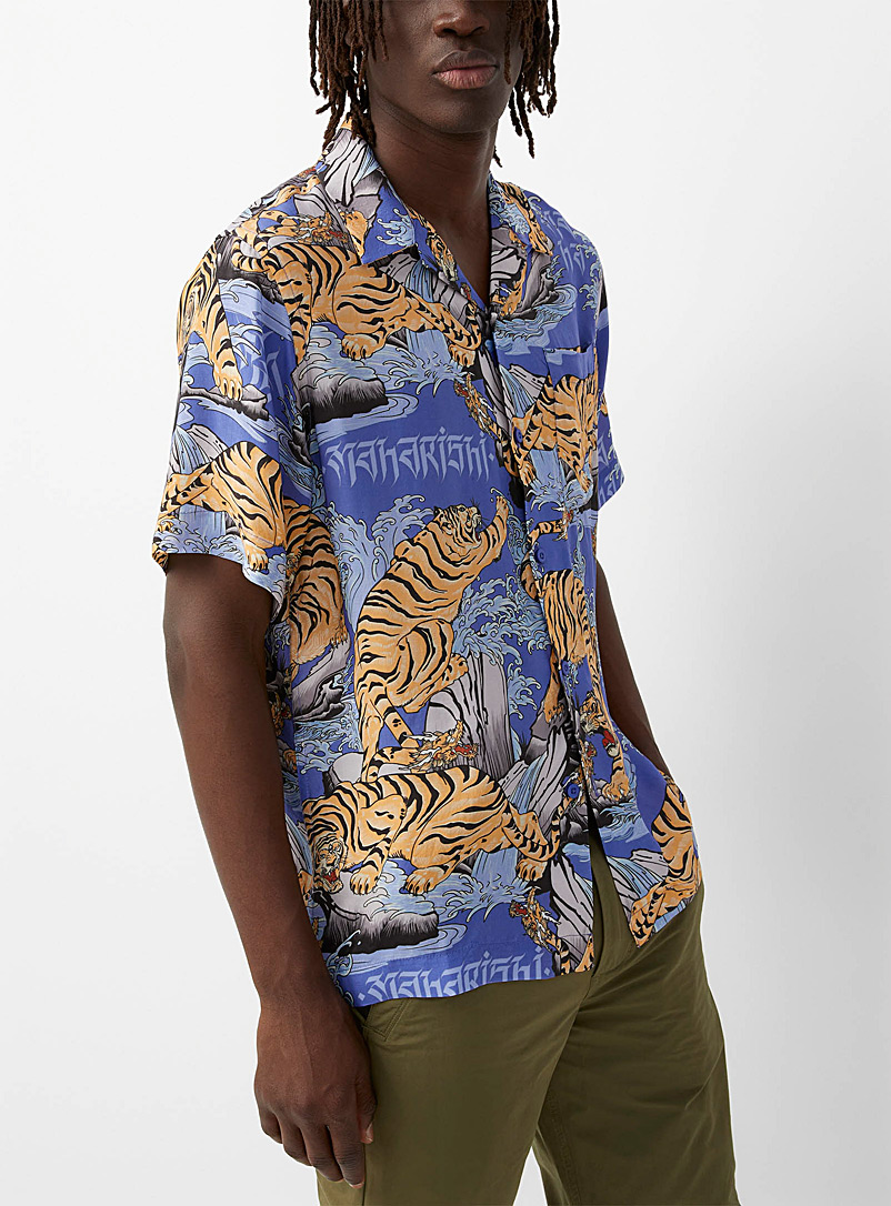 Maharishi Blue Flowing water tiger shirt for men