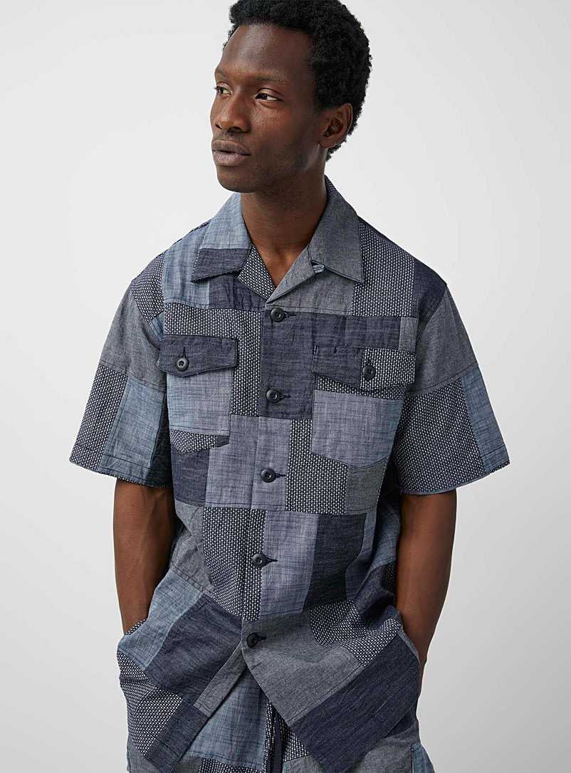 Maharishi Blue Cotton chambray patchwork shirt for men