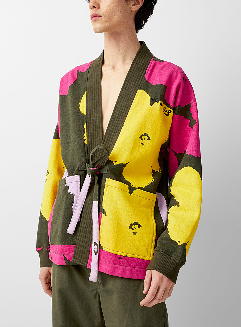 Maharishi: Le kimono jersey fleurs Warhol Vert foncé-mousse-olive pour homme