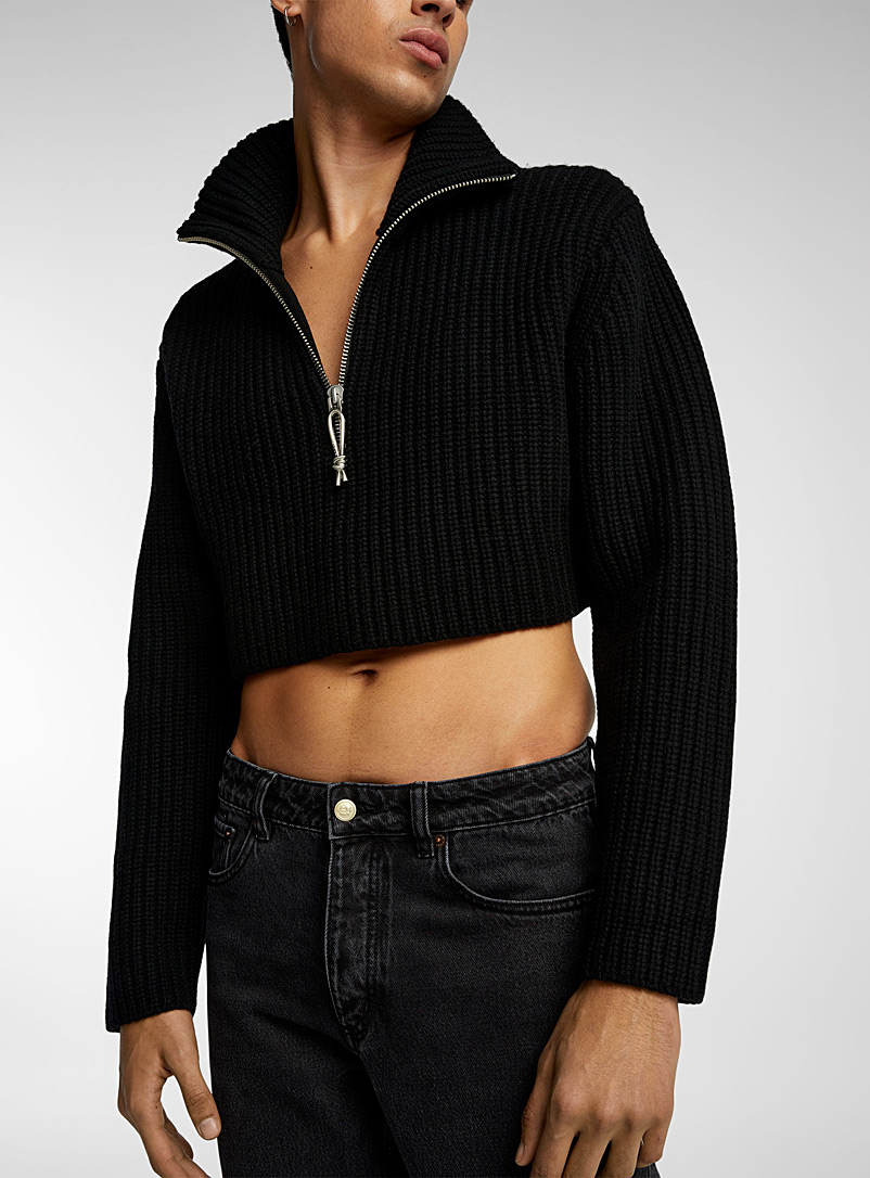 Eytys Black Zippered collar cropped sweater for men