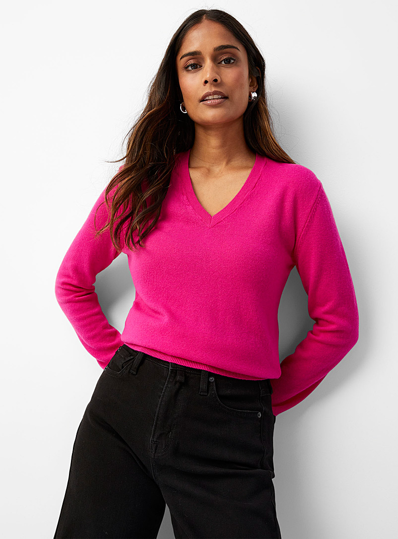 United Colors of Benetton Pink Pure wool V-neck sweater for women