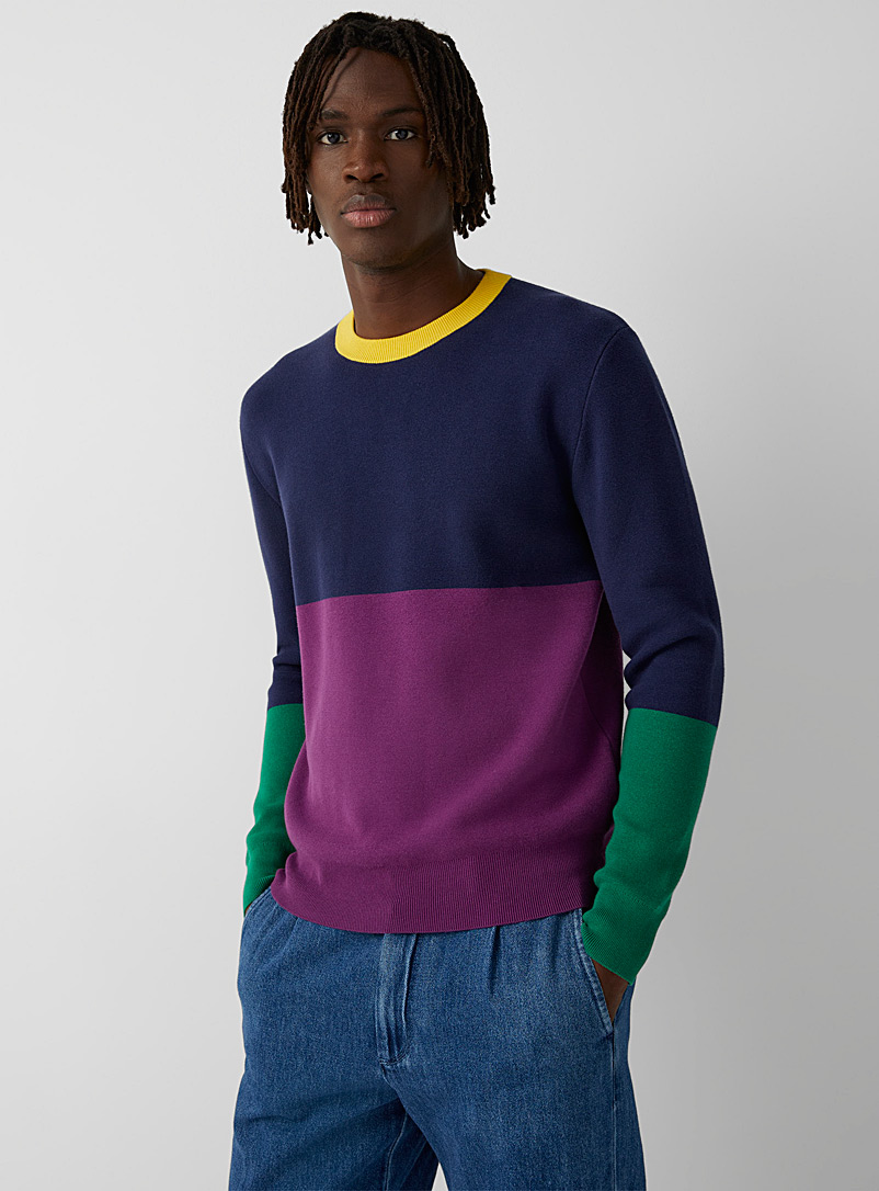 United Colors of Benetton Marine Blue Colour block sweater for men