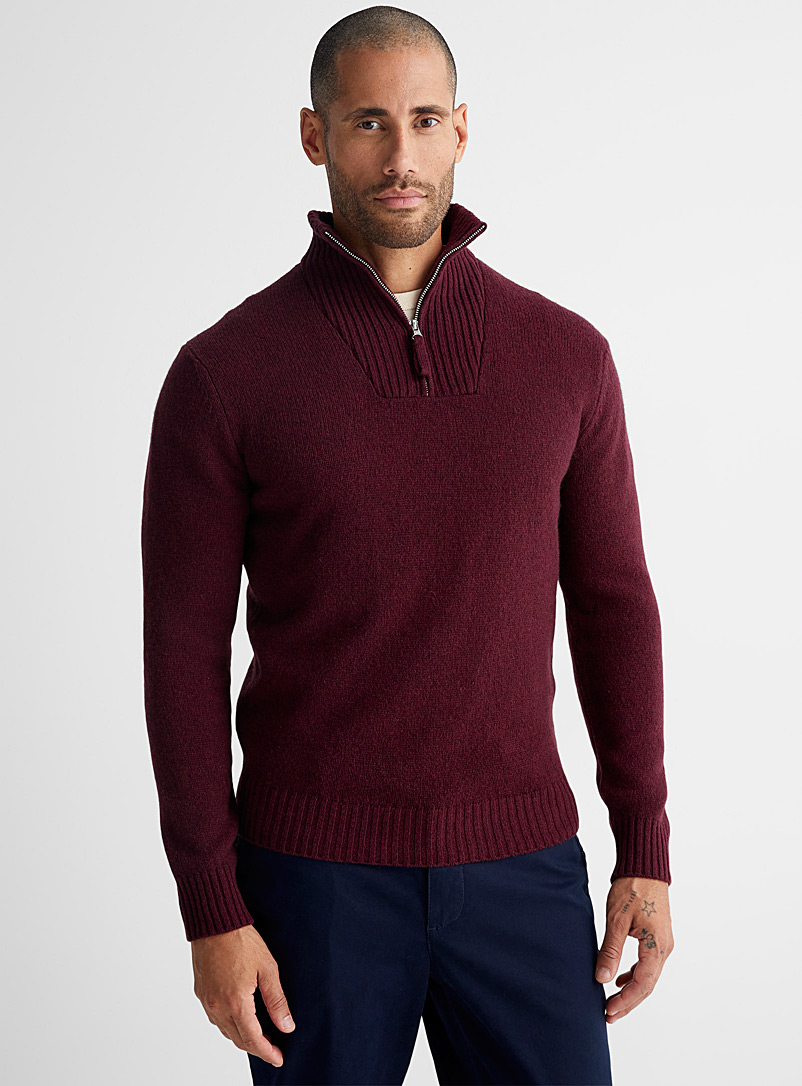 United Colors of Benetton Ruby Red Virgin wool half-zip sweater for men