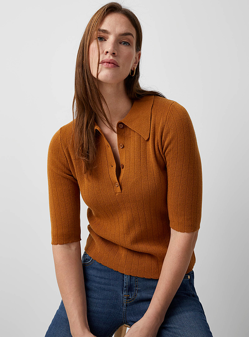 United Colors of Benetton Copper Caramel ribbed polo for women