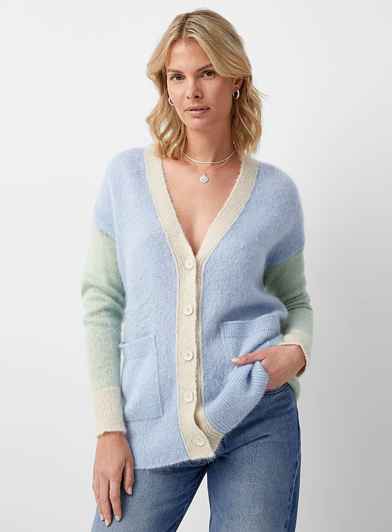 United Colors of Benetton Baby Blue Pastel block mohair cardigan for women