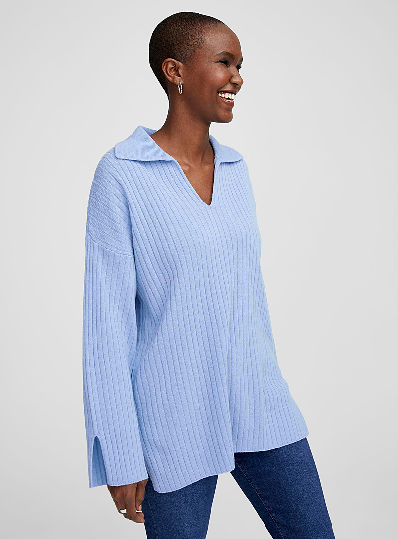 United Colors of Benetton Baby Blue Oversized pastel blue Johnny collar sweater for women