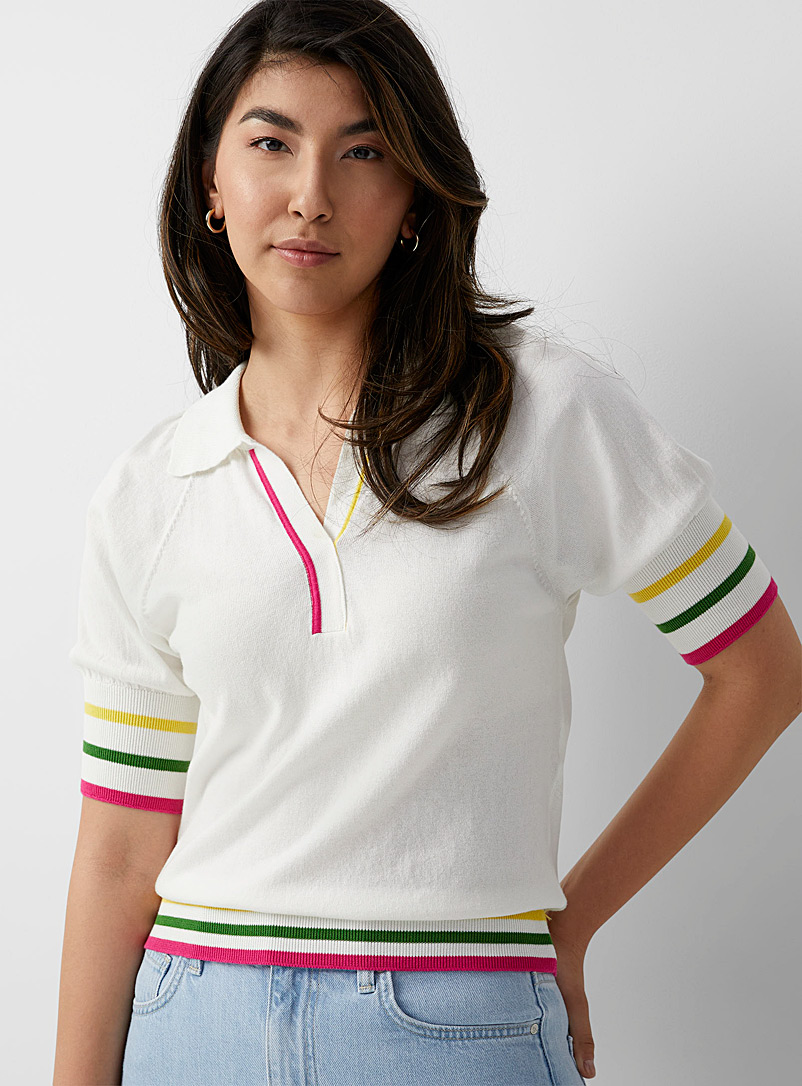 United Colors of Benetton White Three-tone edging polo sweater for women