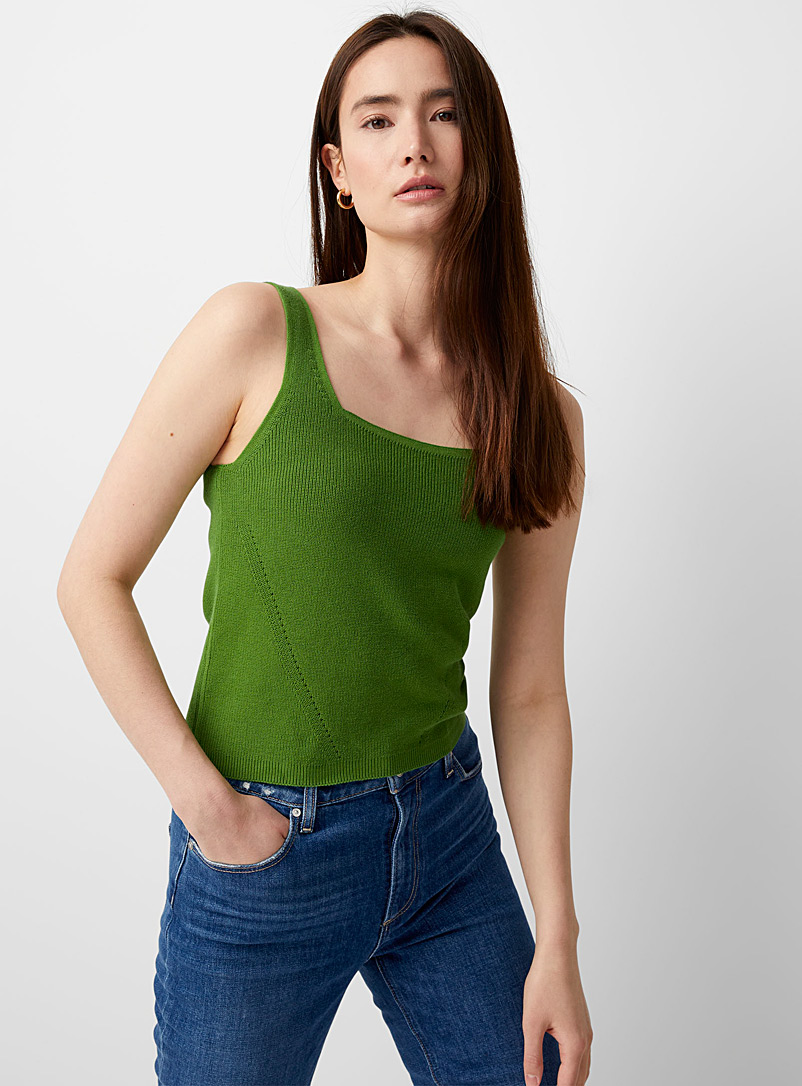 United Colors of Benetton Bottle Green Square neckline ribbed camisole for women