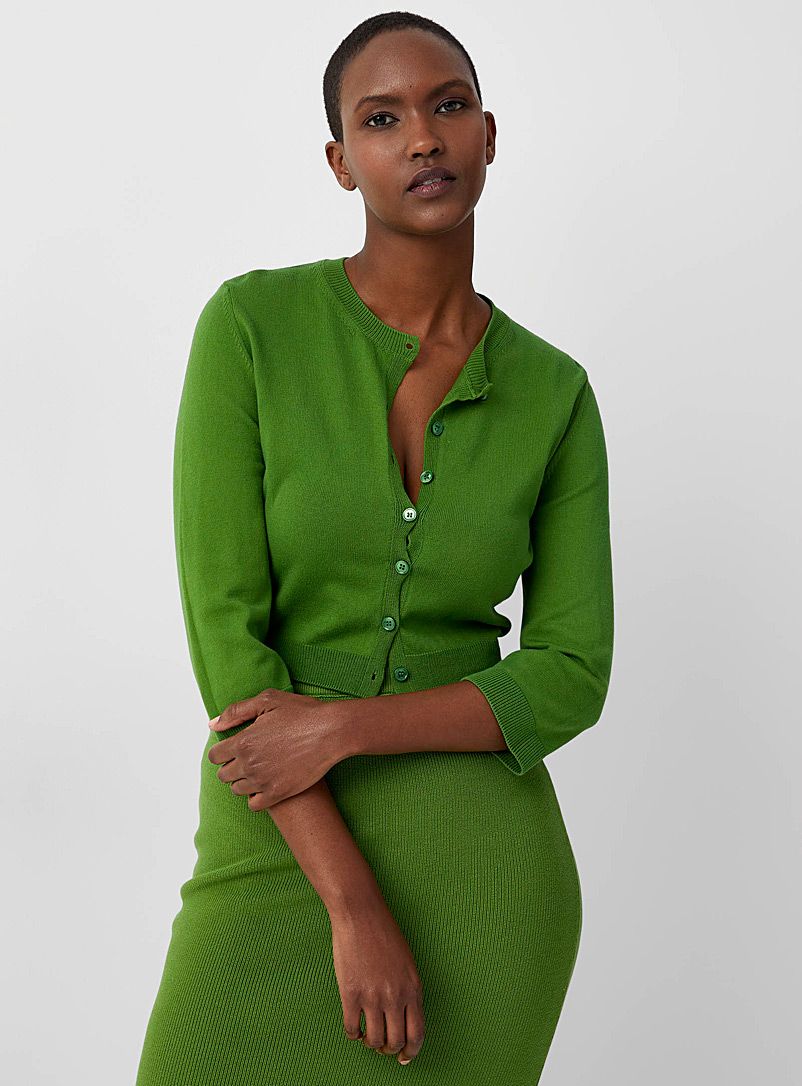 United Colors of Benetton Bottle Green Colourful cropped cardigan for women