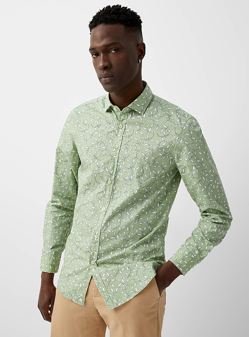 United Colors of Benetton: La chemise motifs végétaux Vert pâle-lime pour homme