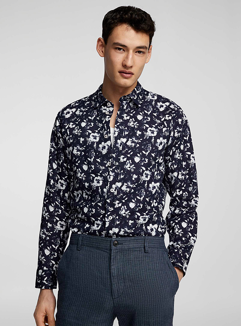 United Colors of Benetton Patterned navy  Abstract flower navy shirt for men