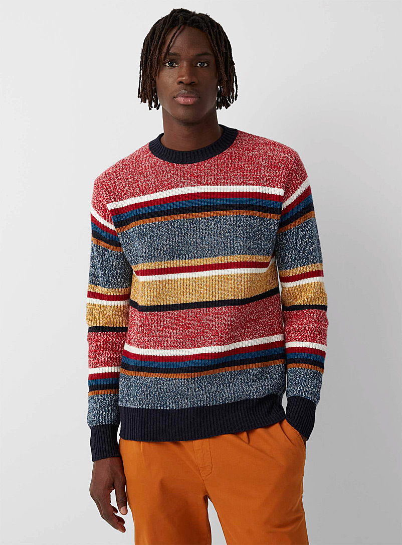 United Colors of Benetton Blue Heathered colour block sweater for men
