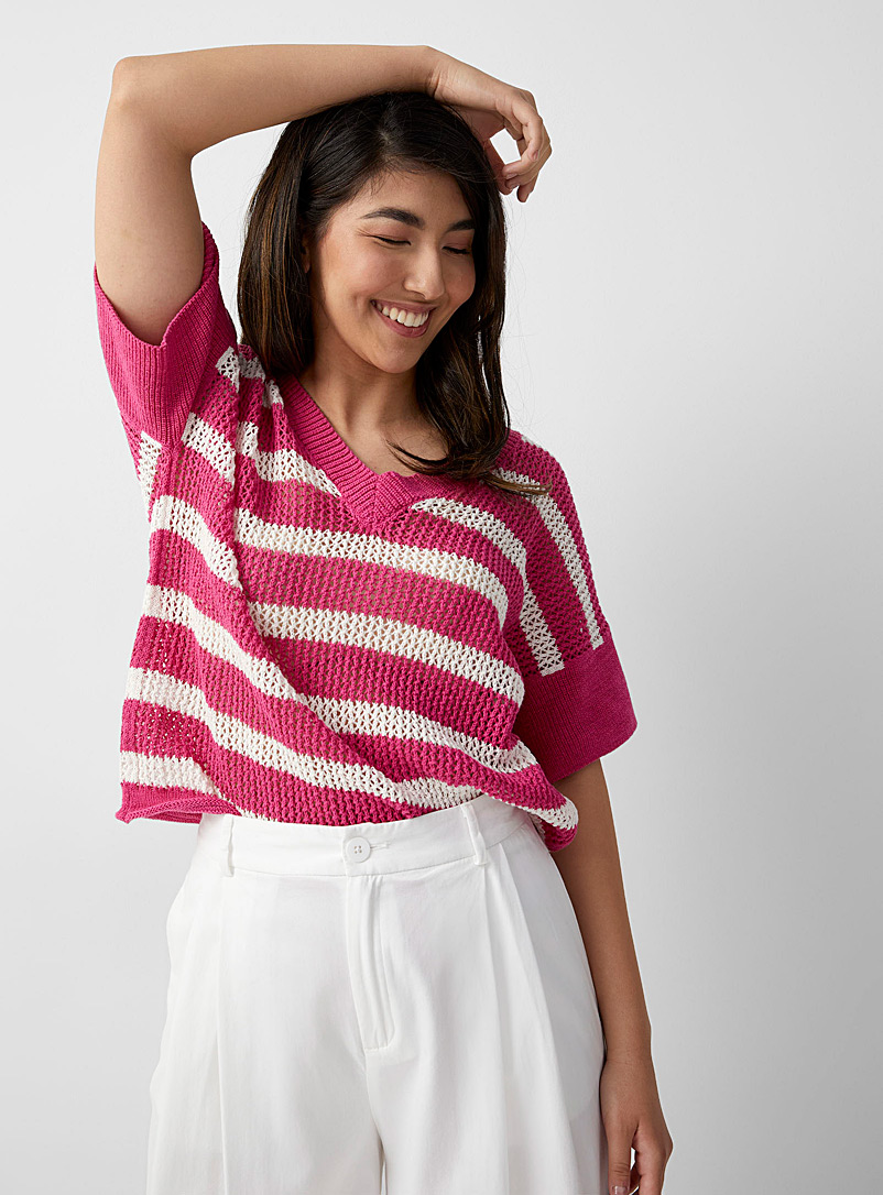 United Colors of Benetton Medium Pink Orchid stripe openwork sweater for women