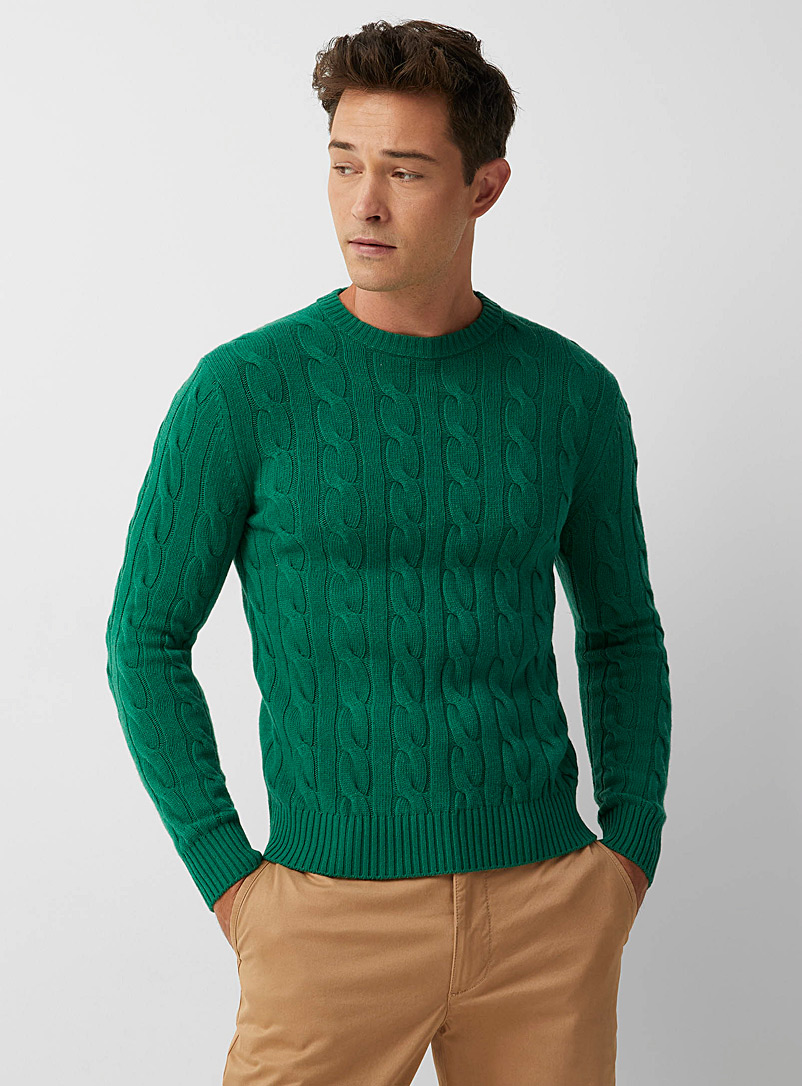 United Colors of Benetton Green Colourful twisted-cable sweater for men