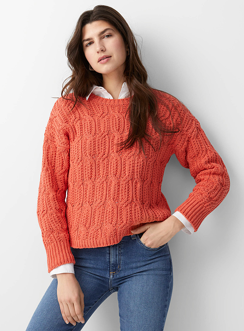 United Colors of Benetton Orange Twisted texture loose sweater for women