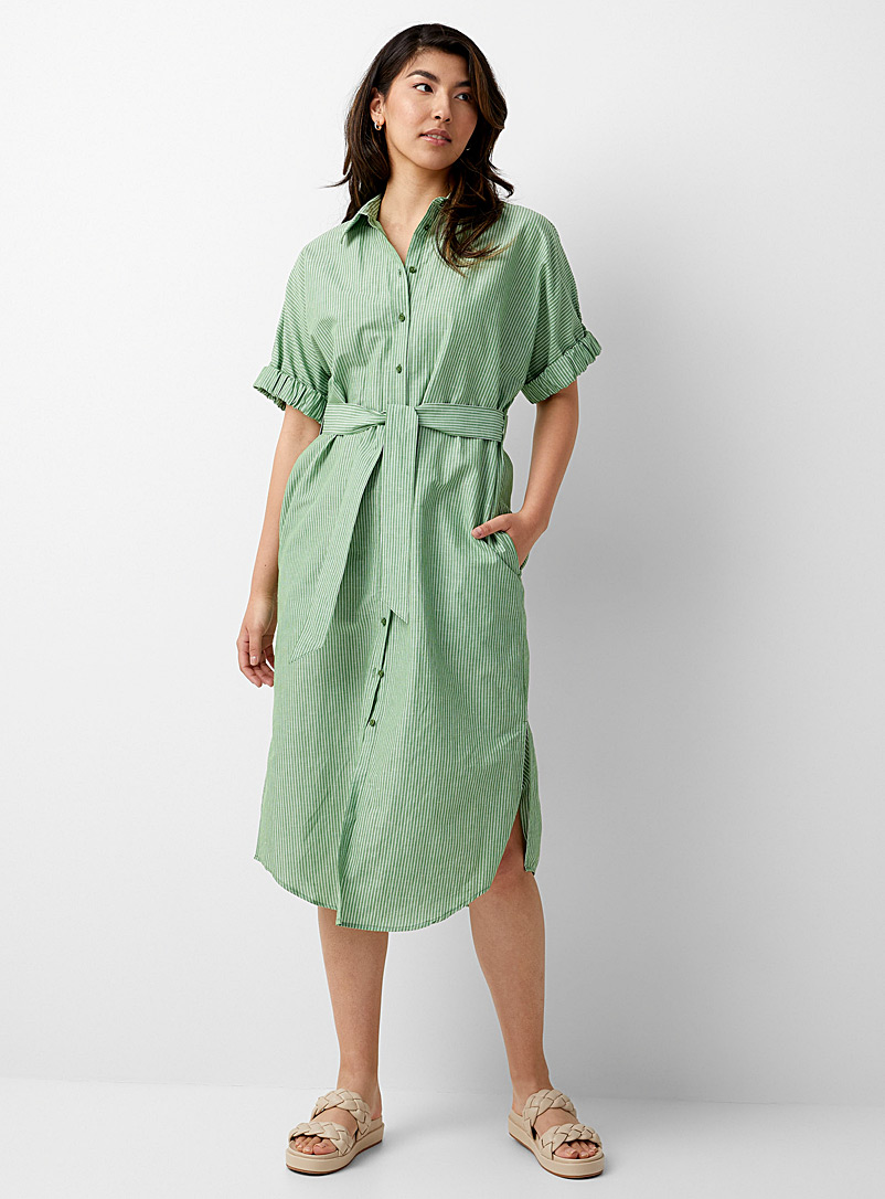 United Colors of Benetton: La robe chemise rayure confiserie Vert bouteille pour femme
