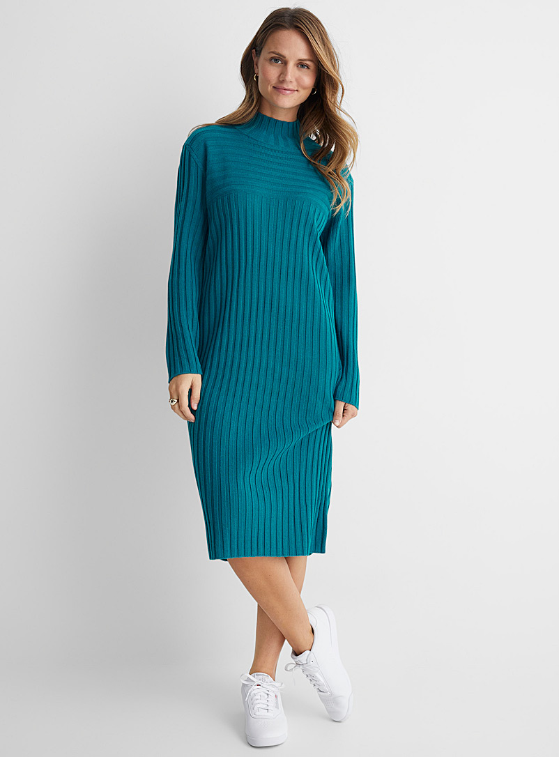 United Colors of Benetton Slate Blue Ribbed mock-neck dress for women