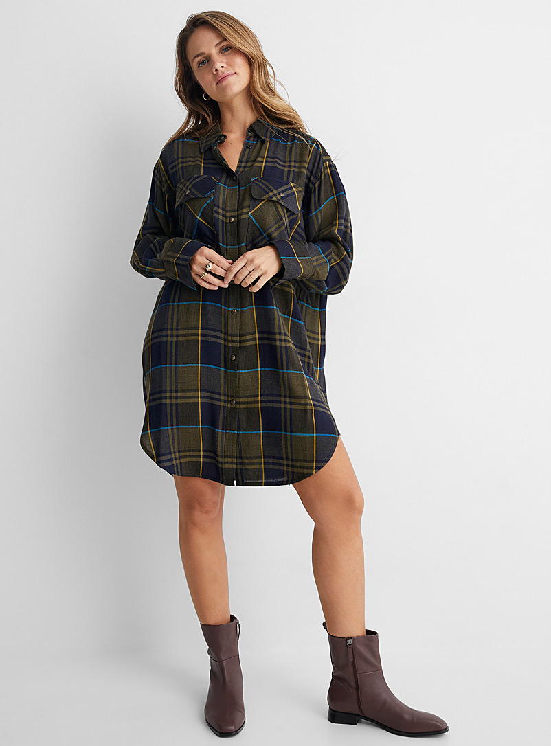 United Colors of Benetton Patterned Blue Rustic check shirtdress for women