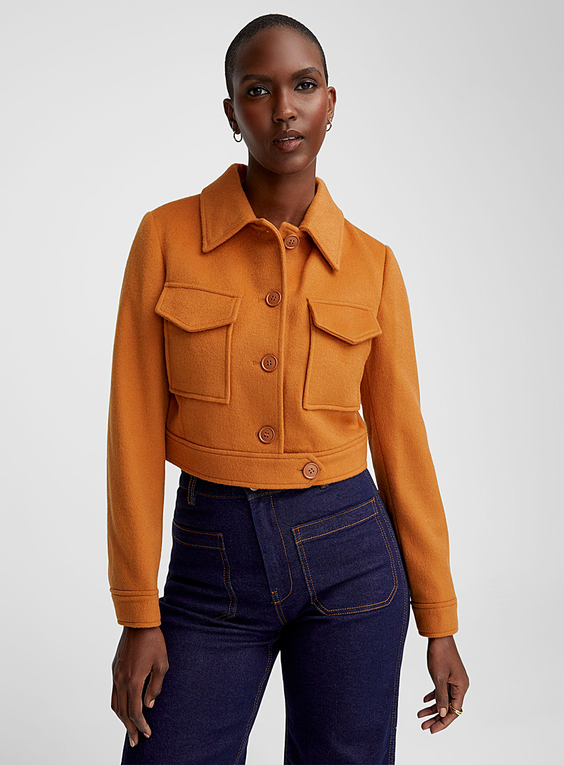 United Colors of Benetton Copper Cropped caramel overshirt for women