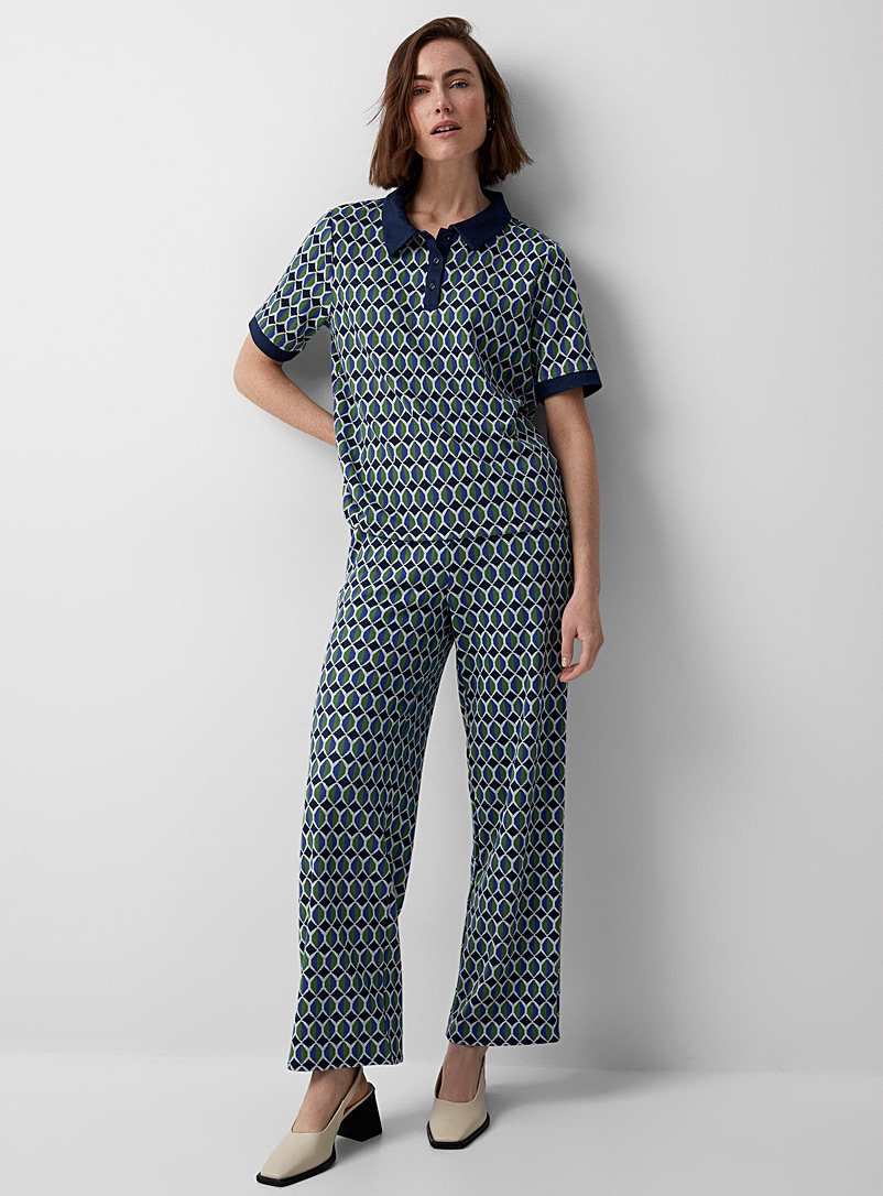 United Colors of Benetton: Le pantalon géométrie rétro Bleu à motifs pour femme