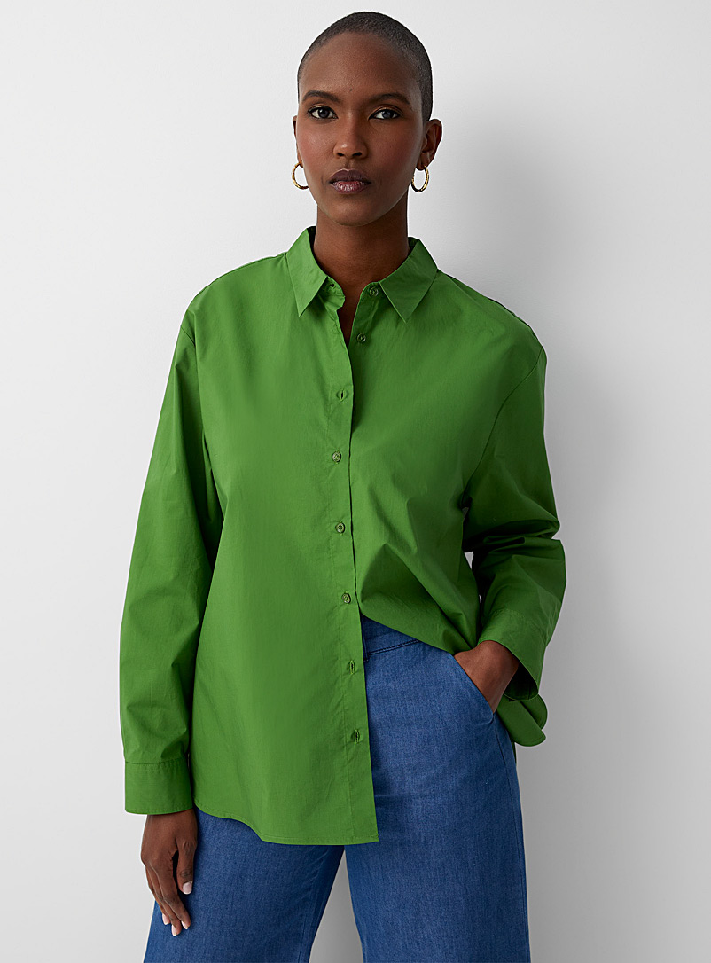 United Colors of Benetton Kelly Green Loose polished-finish poplin shirt for women