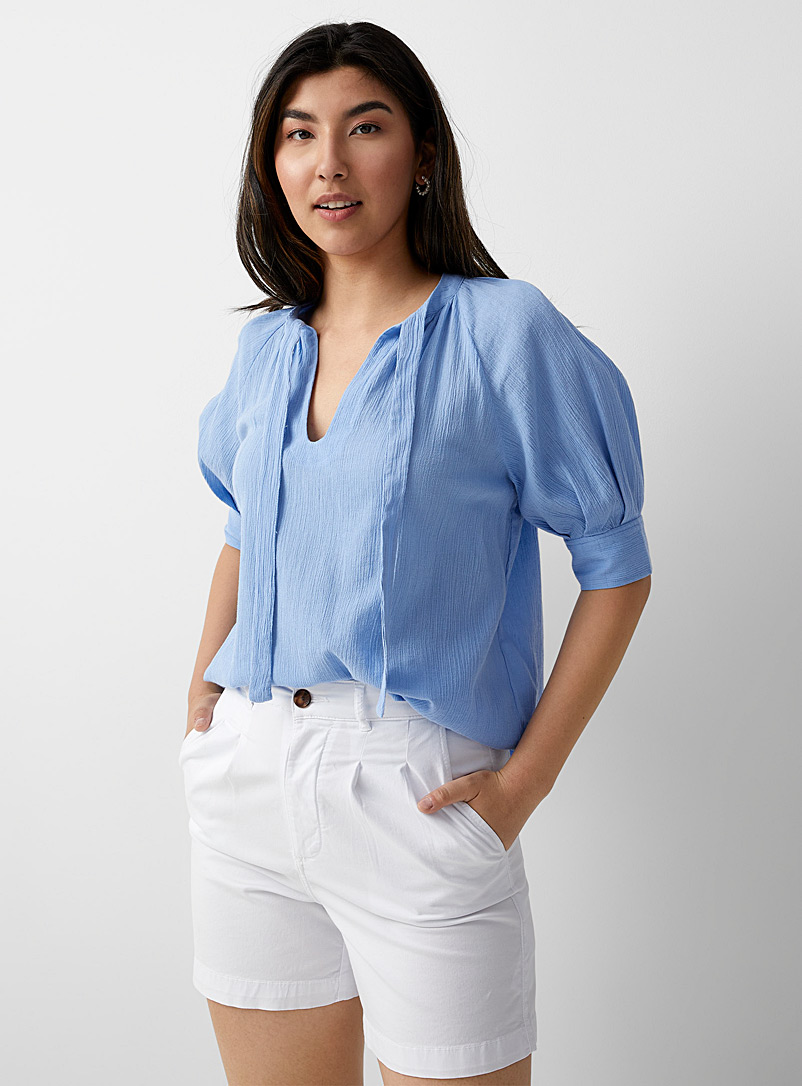 United Colors of Benetton Blue Knotted collar pleated blouse for women