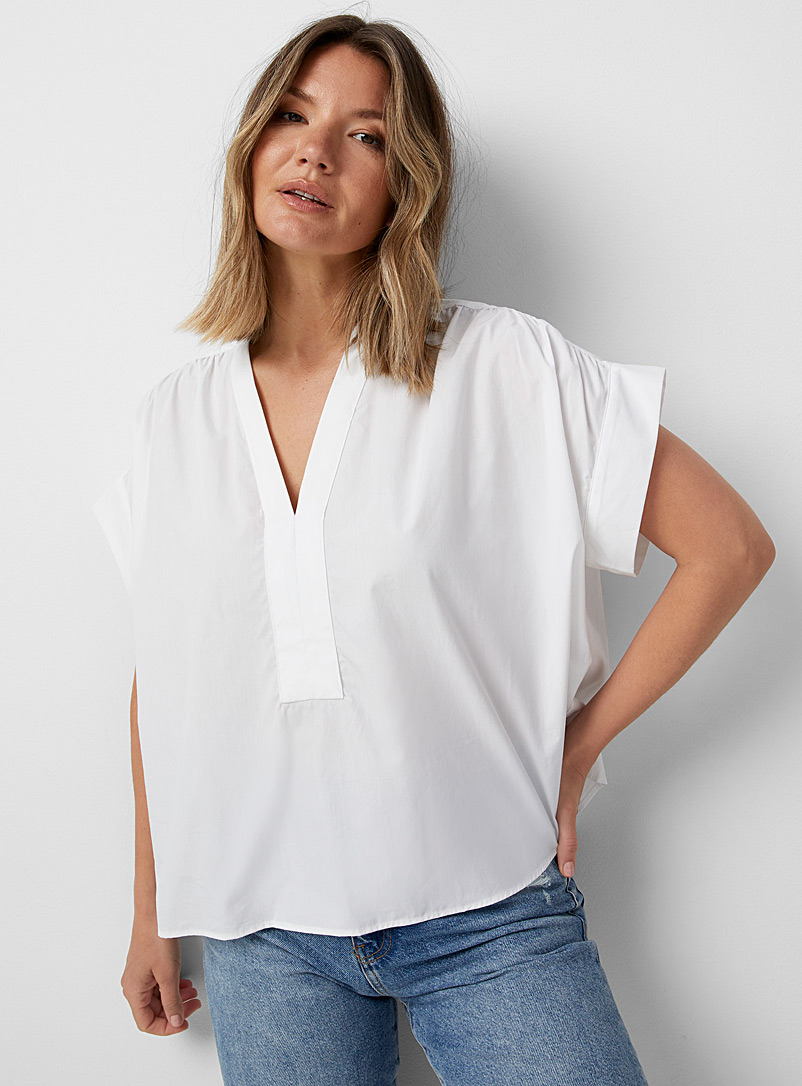 United Colors of Benetton: La chemise popeline carrée Blanc pour femme