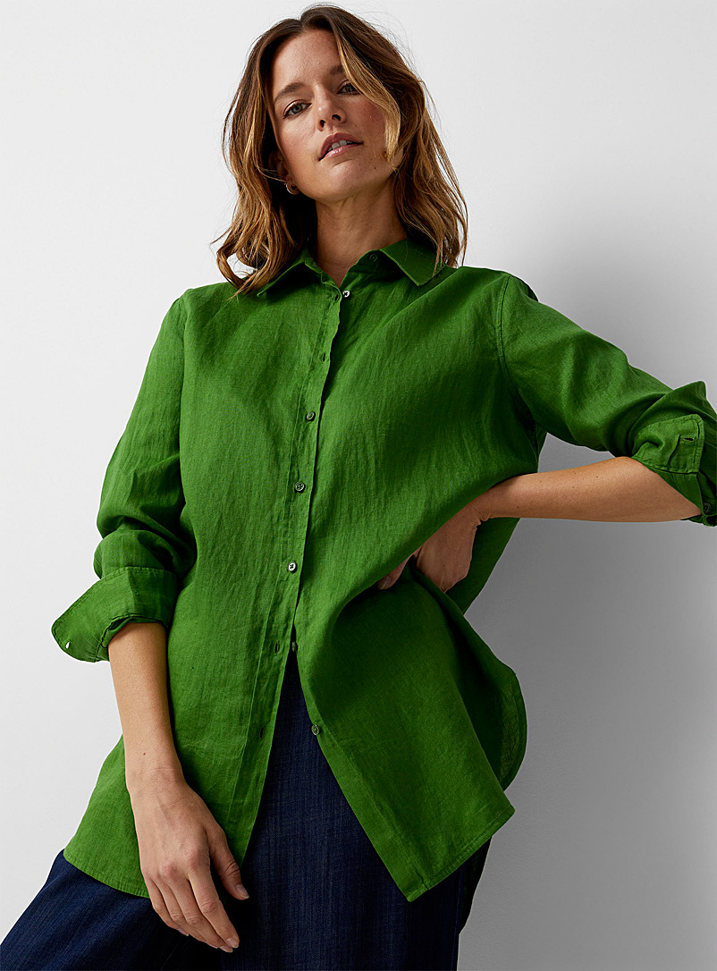 United Colors of Benetton: La chemise lin couleur vive Vert pour femme