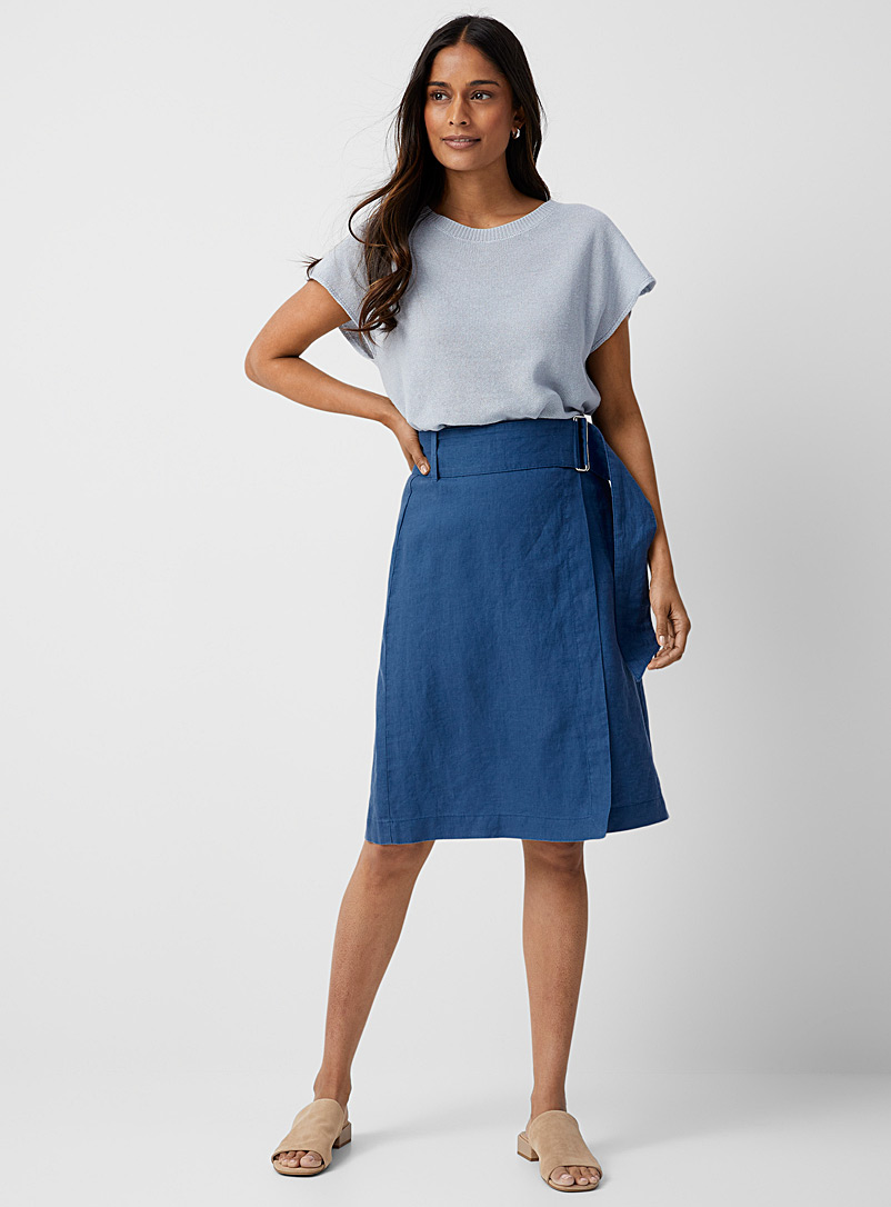 United Colors of Benetton Blue Pure linen wrap skirt for women