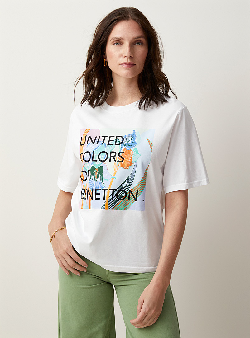 United Colors of Benetton Patterned White Bloom logo T-shirt for women