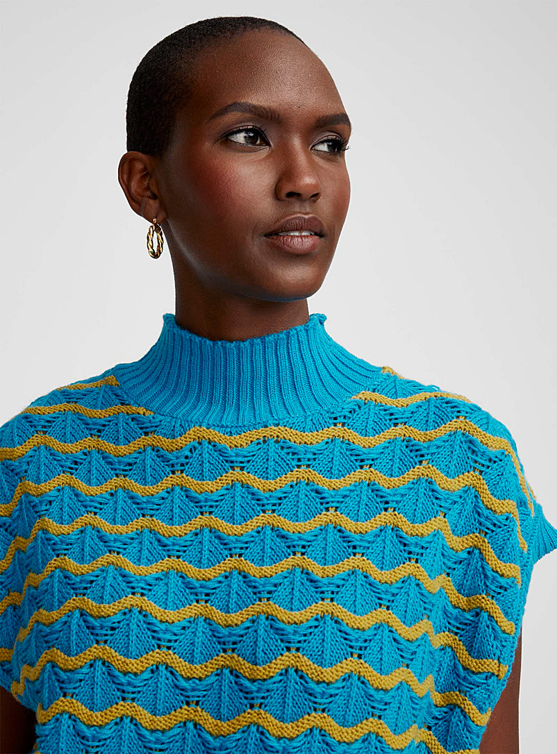 United Colors of Benetton: Le débardeur col montant tricot ajouré rayé Bleu à motifs pour femme