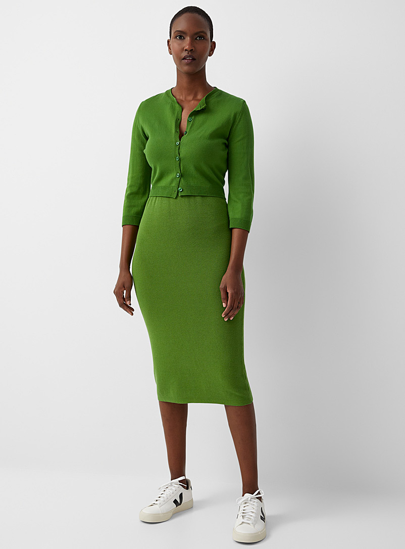 United Colors of Benetton Green Ribbed midi pencil skirt for women