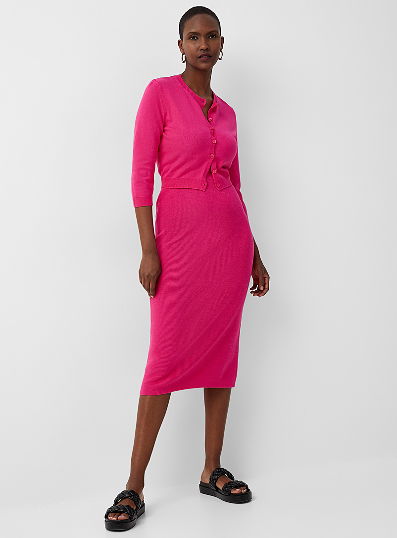 United Colors of Benetton: La jupe tube midi côtelée Rose pour femme