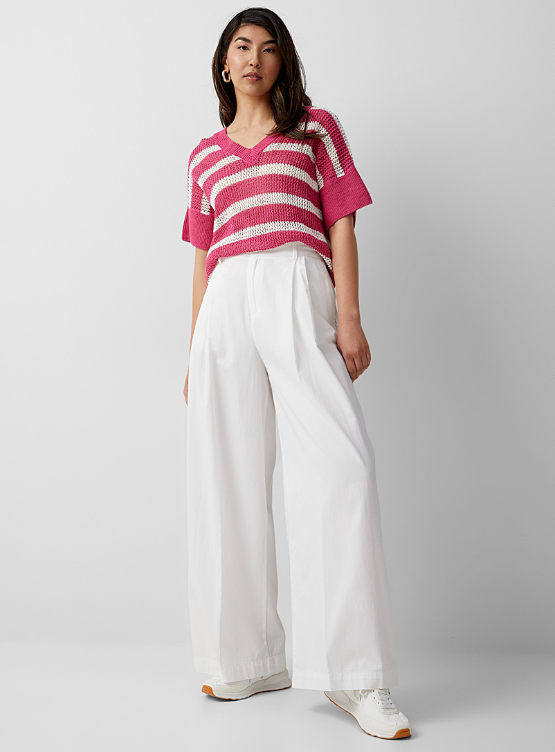 United Colors of Benetton White Wide-leg pleated white pant for women