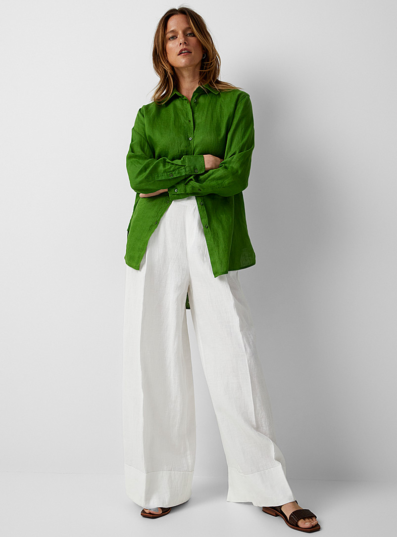 United Colors of Benetton: Le pantalon large lin à revers Blanc pour femme