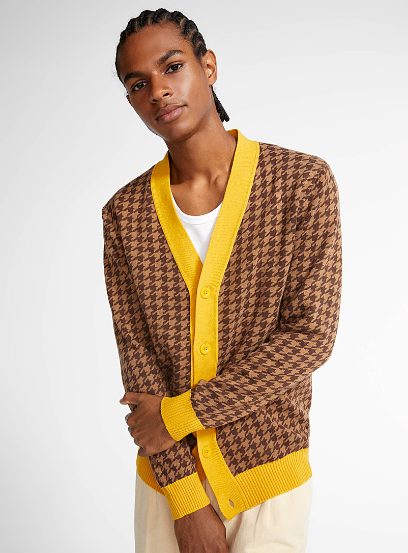 United Colors of Benetton Patterned brown  Retro houndstooth cardigan for men