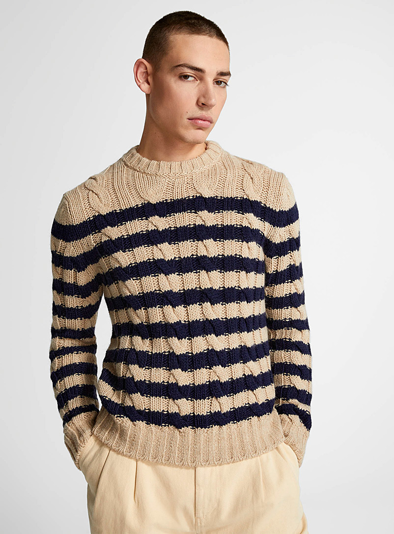 United Colors of Benetton Patterned beige Textured nautical sweater for men