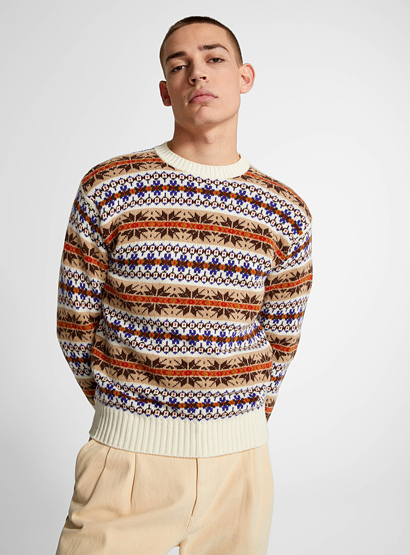United Colors of Benetton Patterned beige Retro alpine jacquard sweater for men