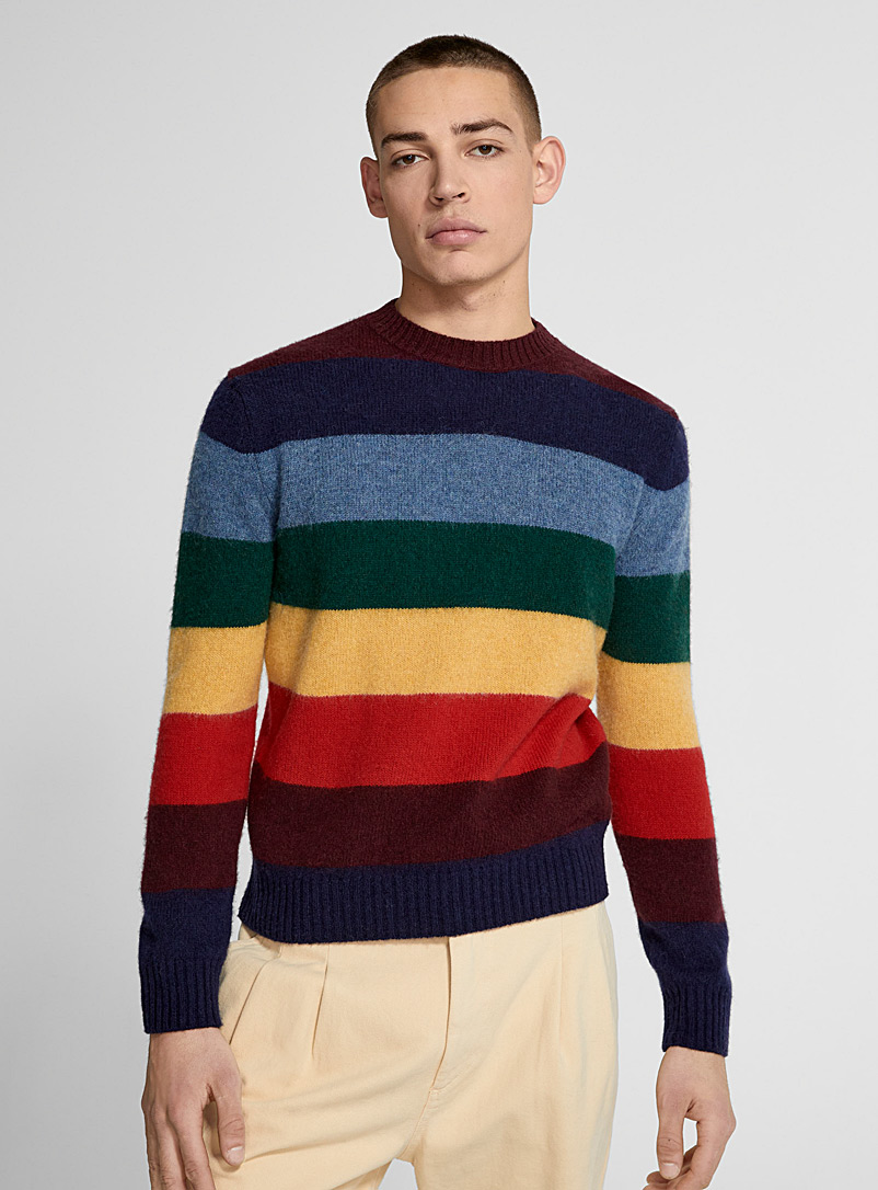 United Colors of Benetton Patterned blue Colourful stripe sweater for men