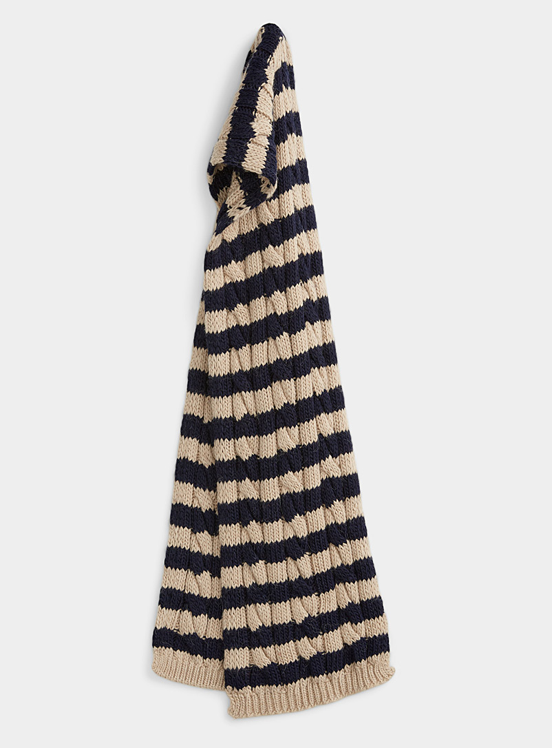 United Colors of Benetton Marine Blue Stripes and cables scarf for men