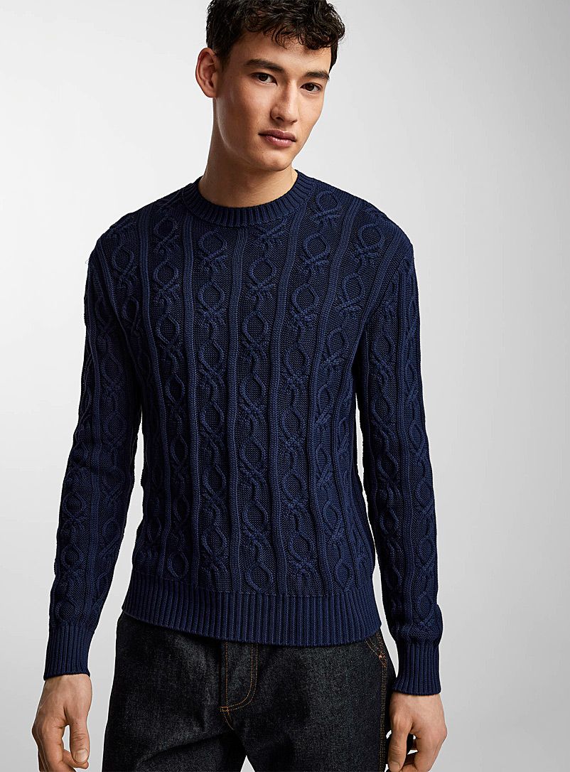 United Colors of Benetton Navy/Midnight Blue Signature cable sweater for men