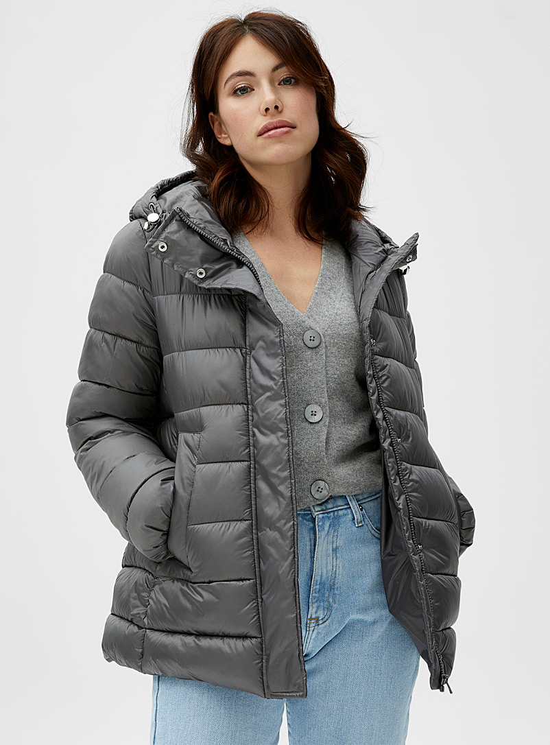 United Colors of Benetton Dark Grey Adjustable hood light puffer jacket for women
