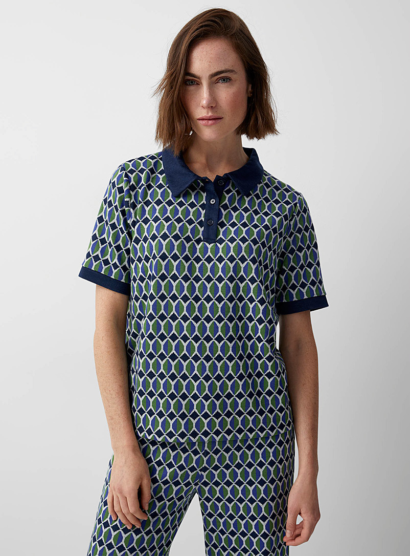 United Colors of Benetton Patterned Blue Retro geometry polo for women