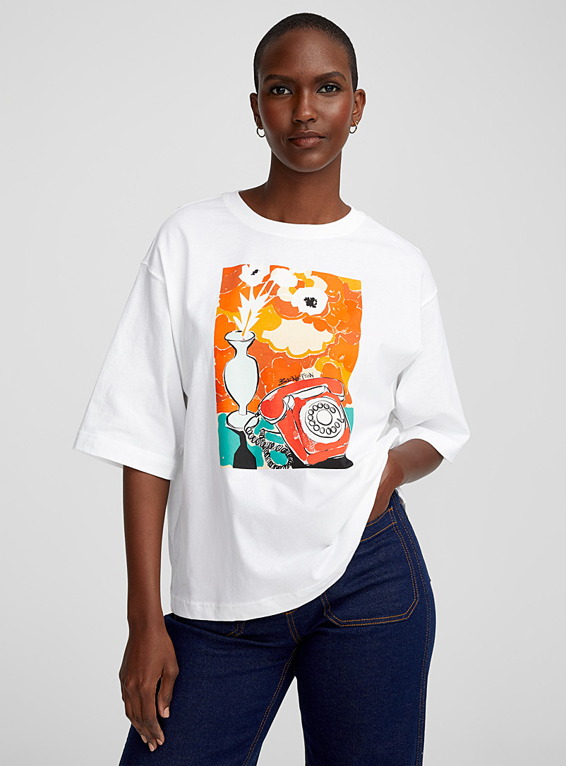 United Colors of Benetton: Le t-shirt ample tableau artistique Blanc pour femme