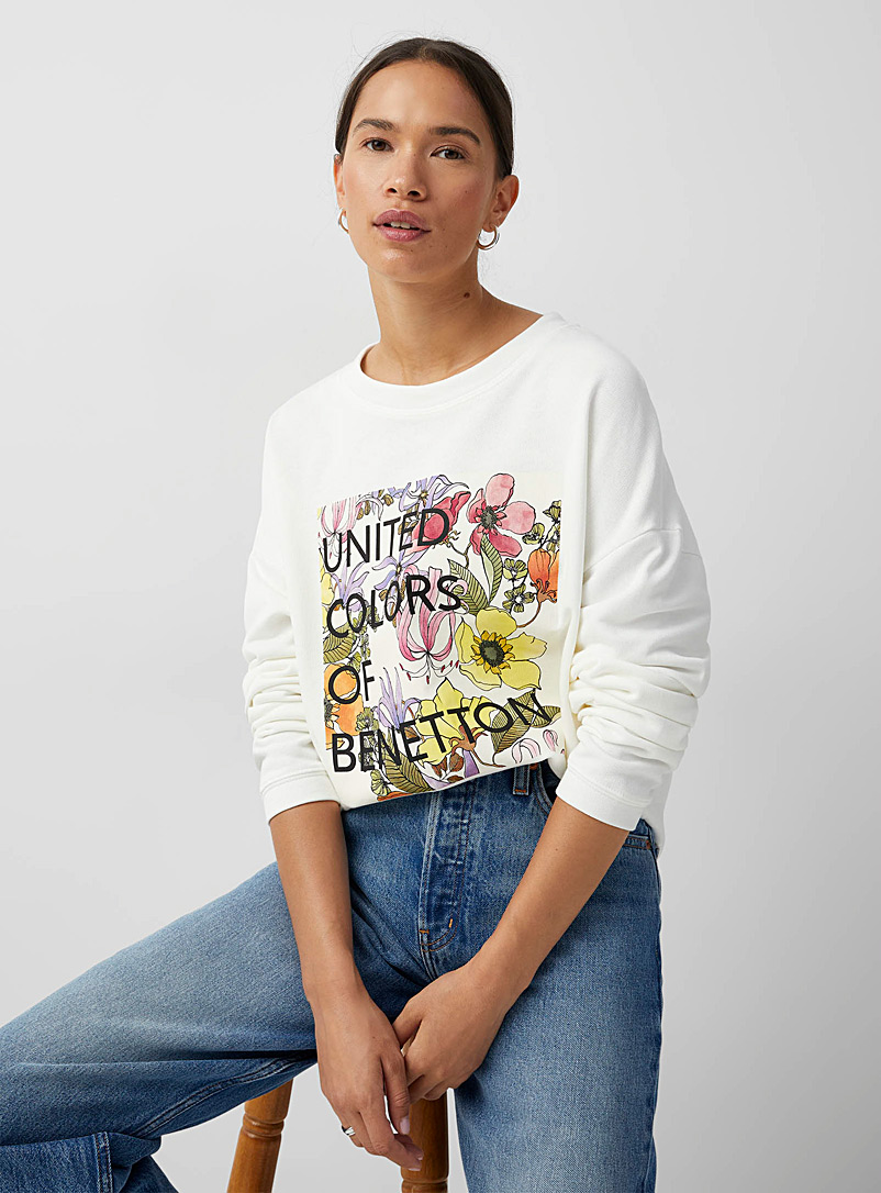 United Colors of Benetton White Floral logo sweatshirt for women