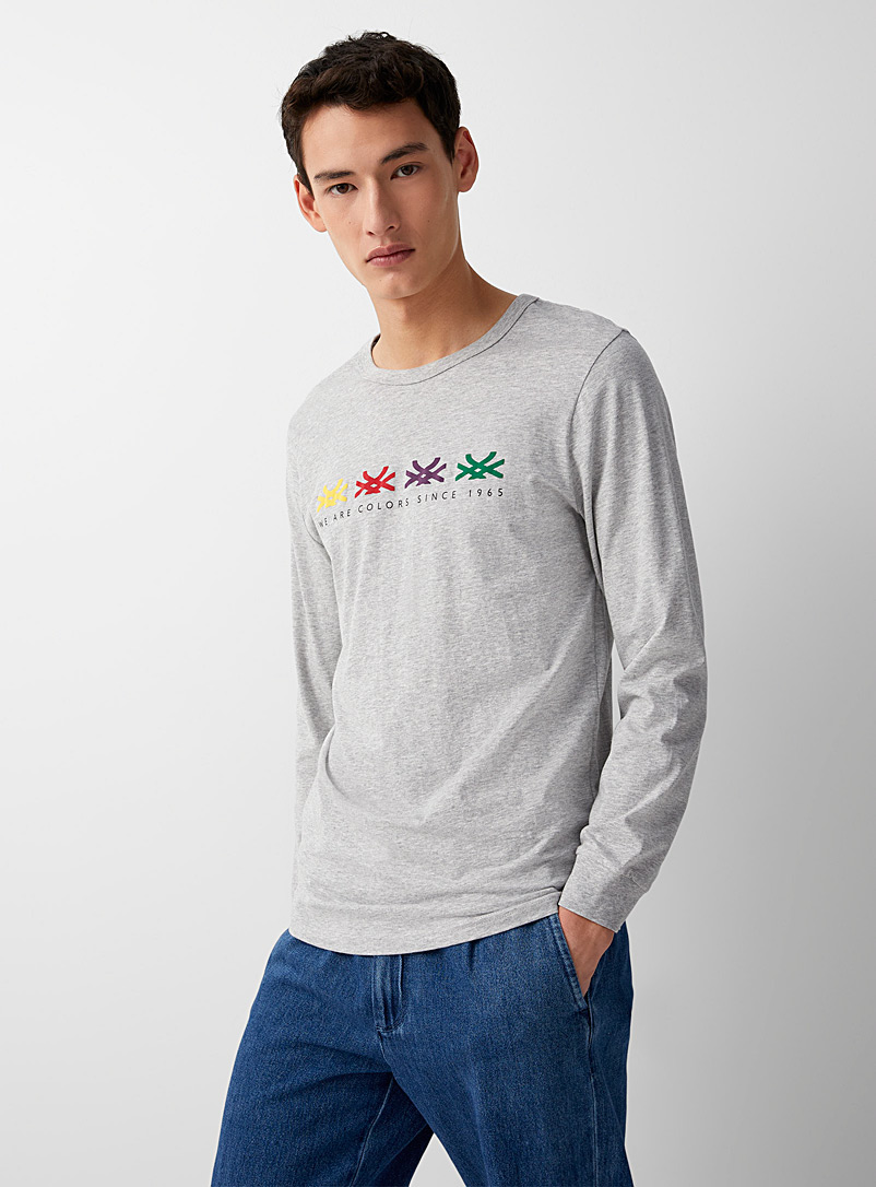 United Colors of Benetton Grey Multi-logo T-shirt for men
