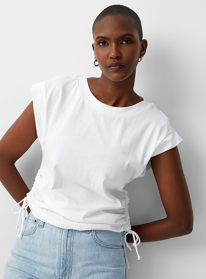 United Colors of Benetton: Le t-shirt à mancherons fronces latérales Blanc pour femme
